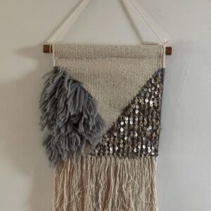 Anthropologie Cream and Gray Textured Tapestry